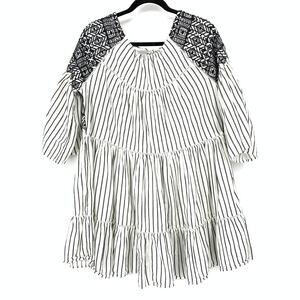 Free People Lola Embroidered Mini Dress Womens Size Medium Black White Striped